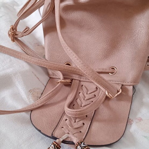 Backpack bag used, beige with inner zip pocket