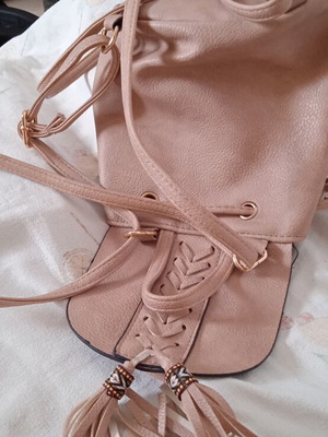 Backpack bag used, beige with inner zip pocket
