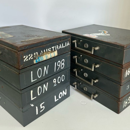 Vintage Olympic Airways cabin cash boxes used, set of 8