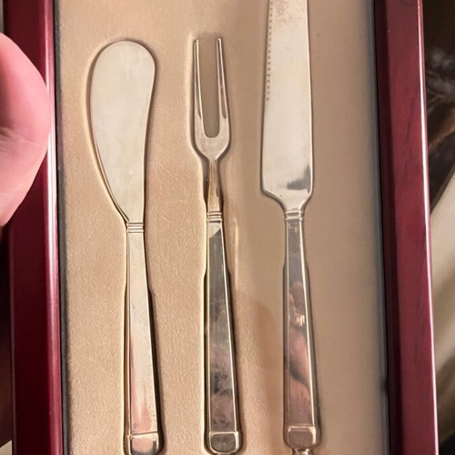 Antique cheese cutlery set like new with wooden box