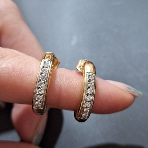 Gold earrings with zircon used, K14, heavy