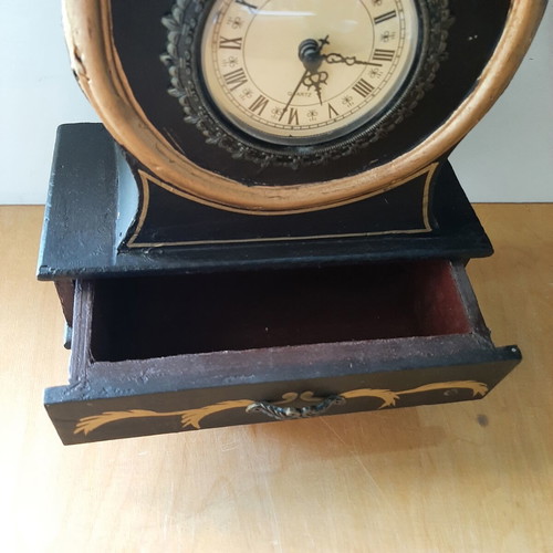 Vintage wooden clock with drawer and metal feet like new