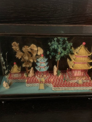 Chinese diorama used with garden and pagoda in wooden case