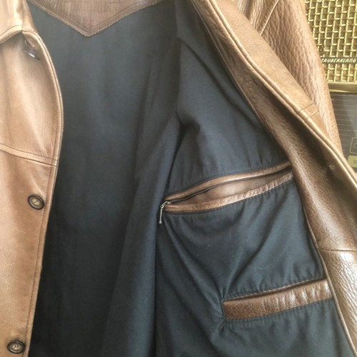 Trapper leather jacket coat new brown size 50 Italian
