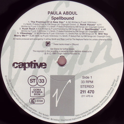 Paula Abdul Spellbound vinyl record used, pop