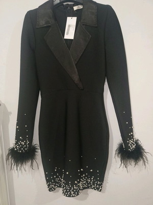 Bandage dress black new with pearls and feathers