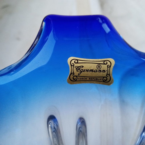 Egermann Bohemia crystal serving platter, cobalt blue
