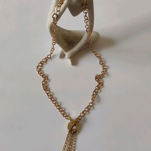 Steel handmade long necklace like new, gold-colored