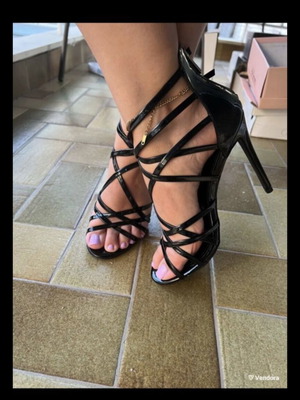 Black strappy high-heeled sandals like new