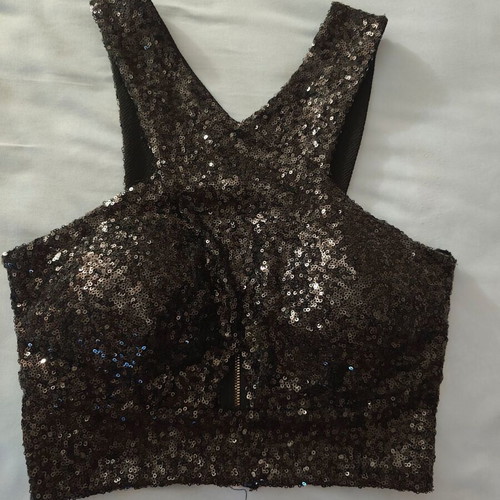 Italian black sequin crop top, size S