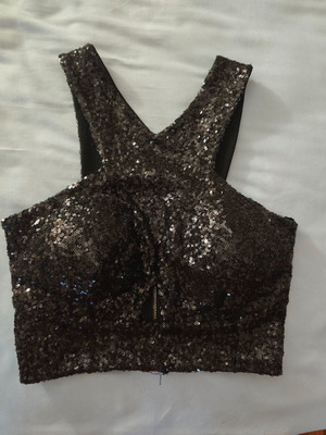Italian black sequin crop top, size S