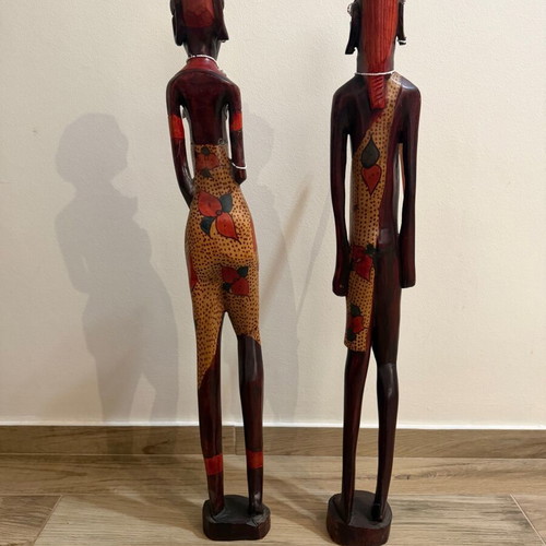 African wooden statues used, set of 2, handmade