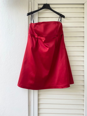 Milk and Honey London dress used, size M, red satin mini strapless