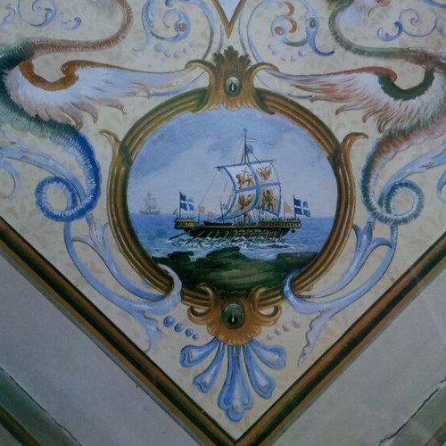 Vintage framed photo of ceiling painting from Rallis mansion, Ermoupoli Syros