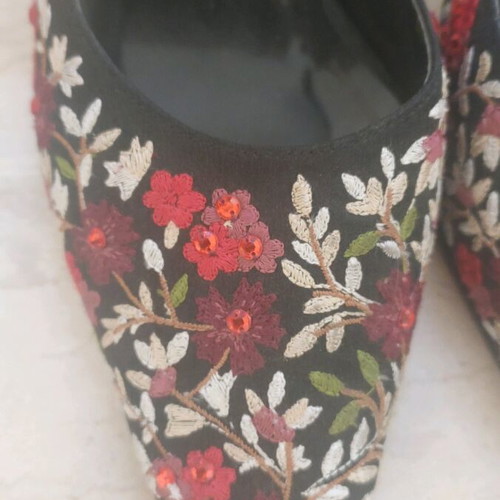 Mule shoes used, satin with floral embroidery, size 36