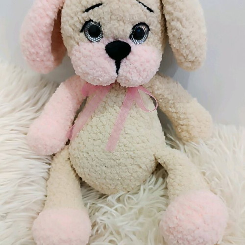 Handmade knitted puppy new, 27 cm tall