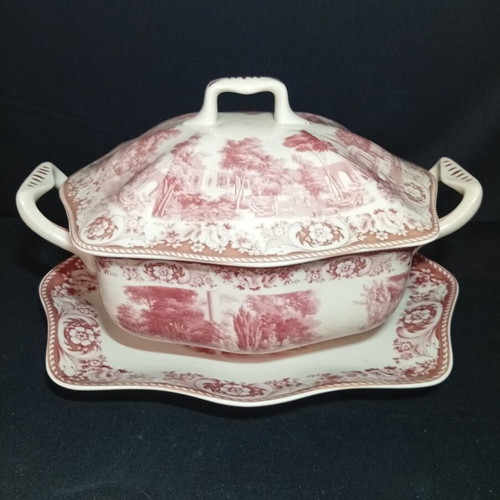 Royal Crown Kent Ltd Red Landscape porcelain soup tureen set with tray