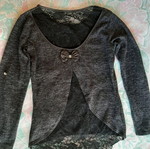 Blouse with lace and bow on back like new, gray, size S