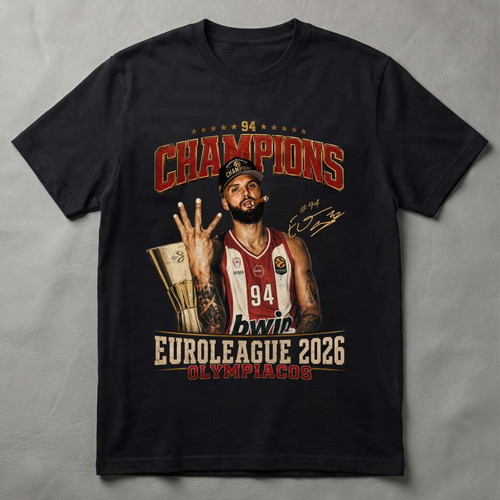 Olympiacos Euroleague 2026 Champion T-shirt Evan Fournier new
