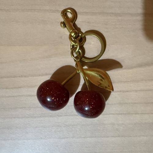 Cherry bag accessory or keychain new, red and gold