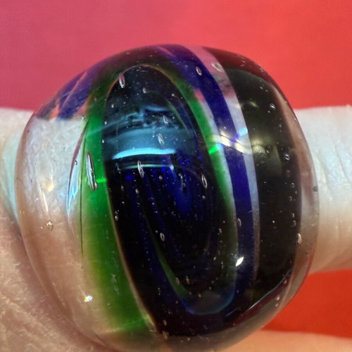 Glass ring like new, multicolored, round statement style