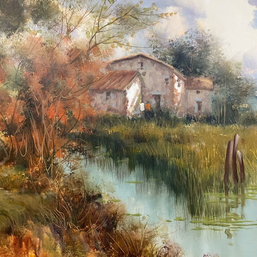 Pasquale Esposito oil painting in handmade gold carved frame