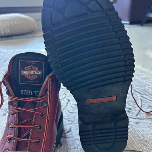 Harley-Davidson leather boots used, burgundy with steel toe protection