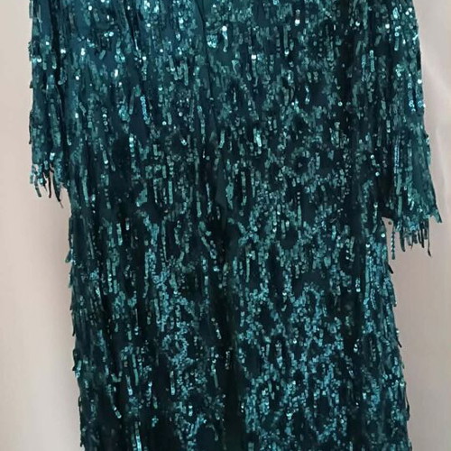 Evening dress petrol with fringes and sequins like new, size 5XL