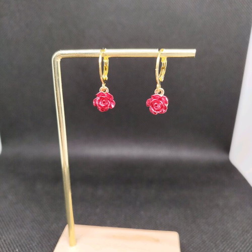 Handmade hypoallergenic earrings hoops with red roses new