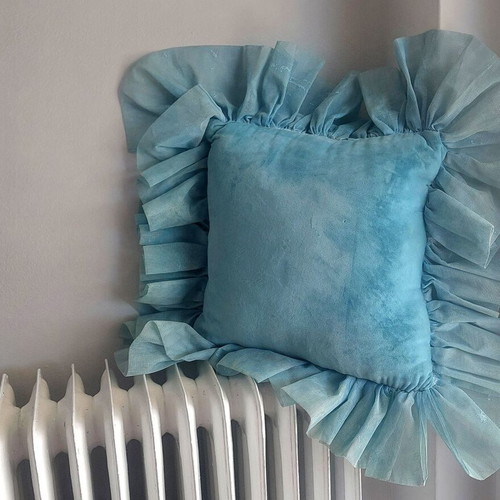 Velvet inflatable decorative pillow, vintage, sky blue