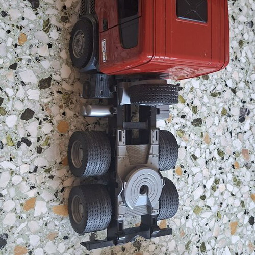 Scania truck with Cat bulldozer toy