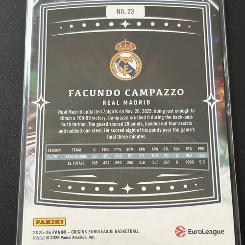 Facundo Campazzo 3-Card Lot new, numbered /25, Panini Euroleague 2025-26