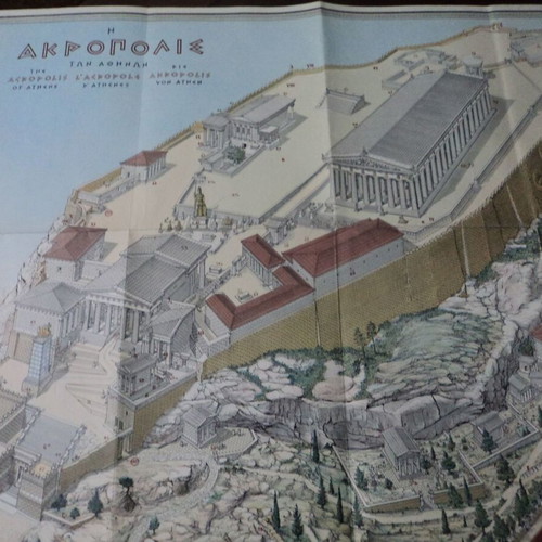 Ακρόπολις των Αθηνών έγχρωμος χάρτης αναπαράστασης 1976 μεταχειρισμένος