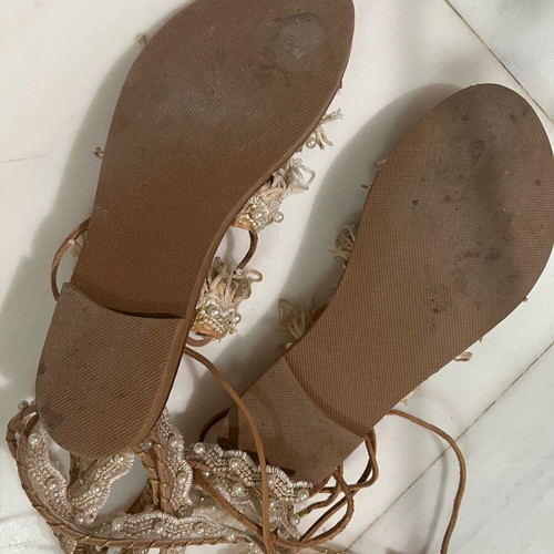 Elina Linardaki gladiator sandals used, size 36 with beads and pearls
