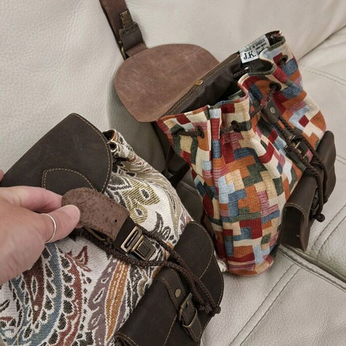 Modern Retro backpack new, genuine leather and woven fabric