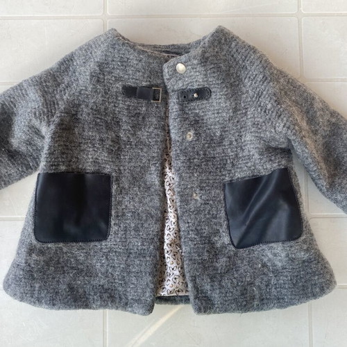 Zara baby grey Montgomery-style coat with leather pockets