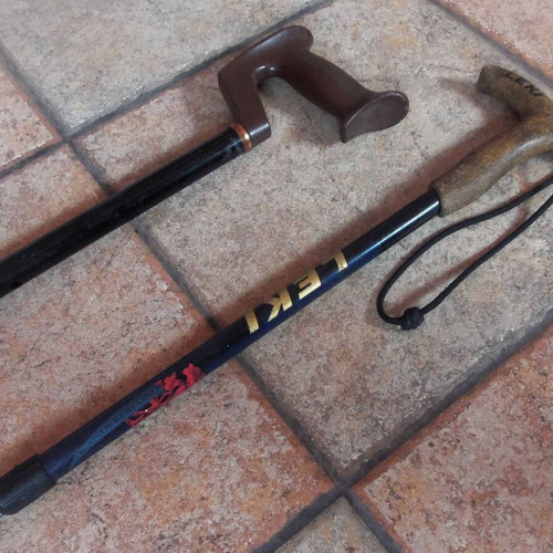 Adjustable walking sticks used, set of 2, lengths 95 & 85 cm