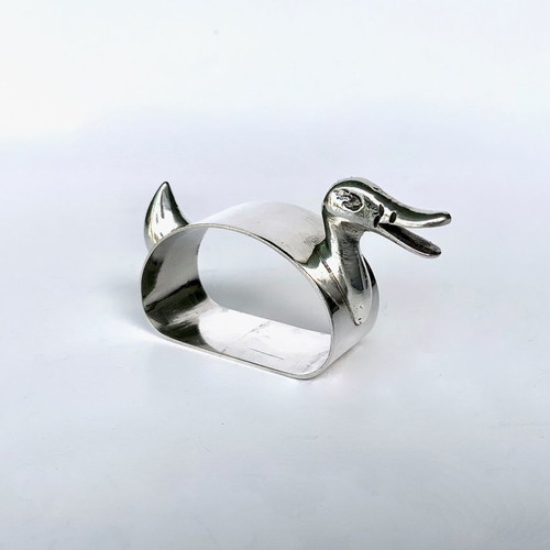 Set of 2 silver decorative items 900 & 925 used, duck and spinning top