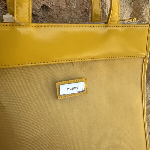 Guess Shoulder Bag yellow, like new, transparent with tulle and patent details
