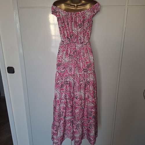 Shein Paisley Pink Maxi Summer Off Shoulder Dress, size M