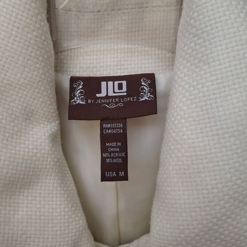 JLo white short A-line coat with hood, size M