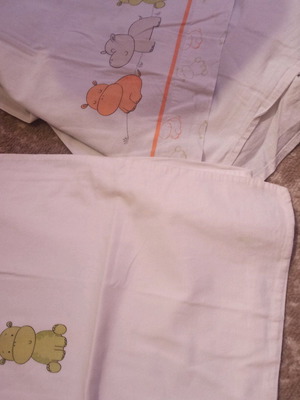 Baby crib sheet set like new with pillowcase and colorful hippos