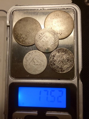 Historical British coins used, pack of 5, silver 0.925, 17.52 g