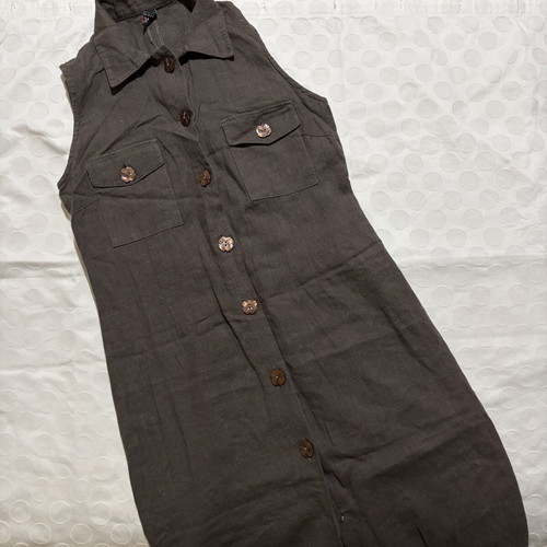 Vintage linen midi dress brown size M like new