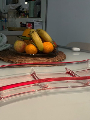 Walther-Glass 41cm serving platter new, glass with red rim