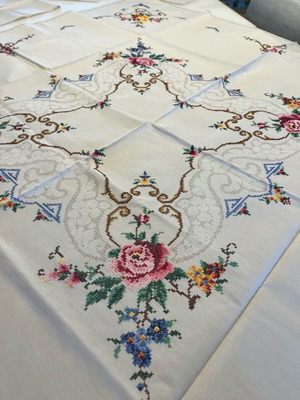 Handmade tablecloth with matching napkins new from Switzerland