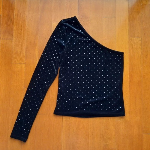 Asymmetric Mango top black like new with rhinestones and 1 long sleeve