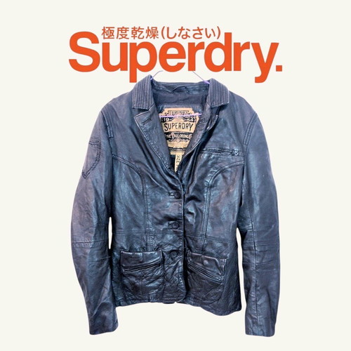Superdry Women's Black Leather Jacket Size M Used