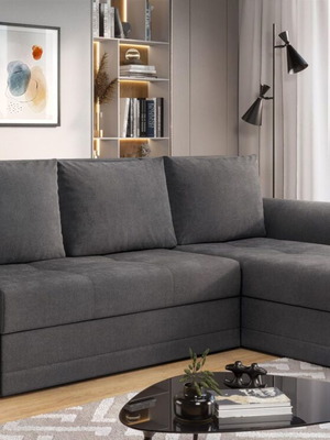 Corner sofa bed with storage compartments