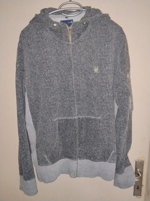 Desigual ανδρικό vintage γκρι φούτερ με κουκούλα και φερμουάρ, μέγεθος L
